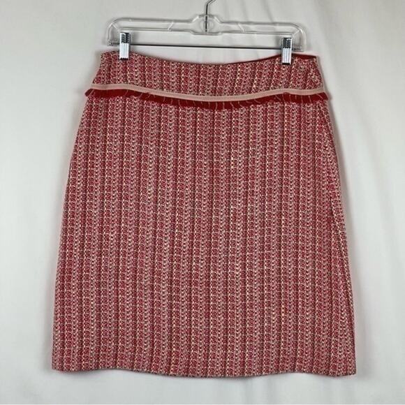 Worth 100% Silk Coral Red Tweed Fringe Academia Career Skirt Size 6 - Picture 5 of 12